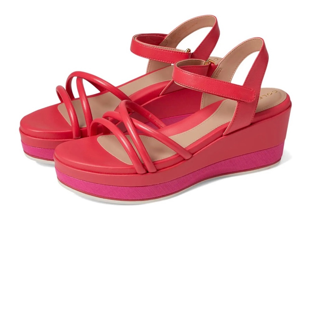 Cole Haan Red Strappy Sandals with Ankle Buckle